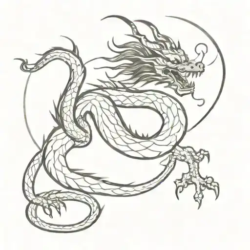 Japanese Linear Dragon With Chinese Details