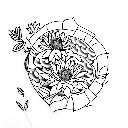 Traditional Tattoo Of A Book Surrounded By Blooming Water Lilies