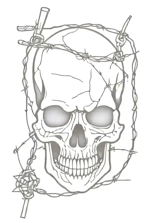 Skull And Barb Wire Wrapped