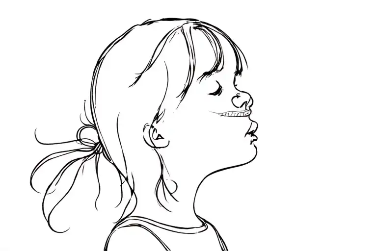 Create A Thin And Delicate Tattoo Of A Little Girl With Her Mouth Sewn That She Would Like To Speak
