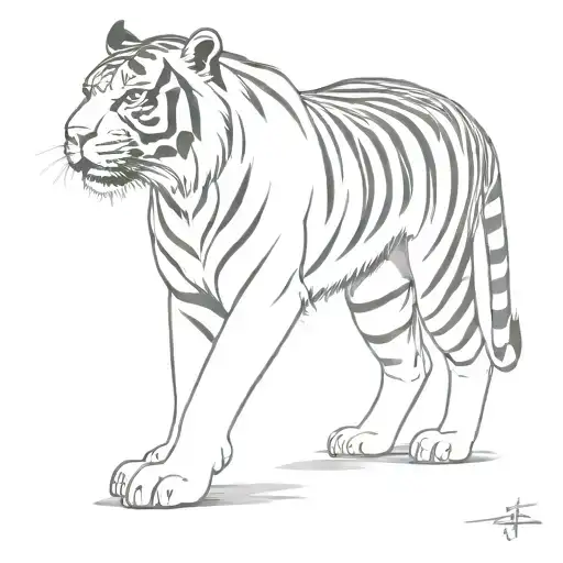 Full Length Traditional Japanese Tiger From A Side View