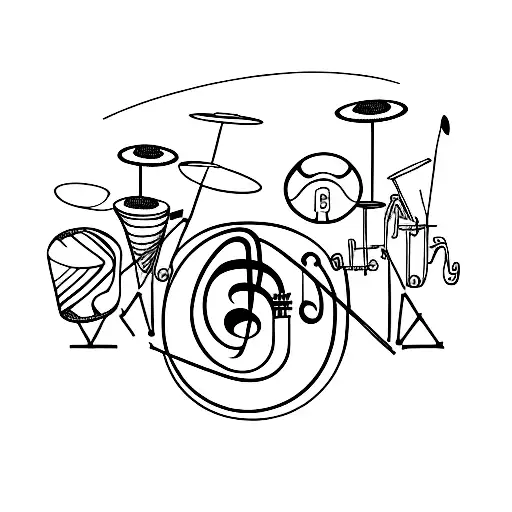A Minimalist Tattoo Of A Drum Kit With A Music Note Incorporated Into The Design