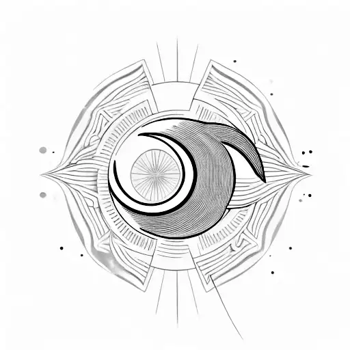 A Crescent Moon In The Center Of The Rays On The Background Of The Horizon For The Neck