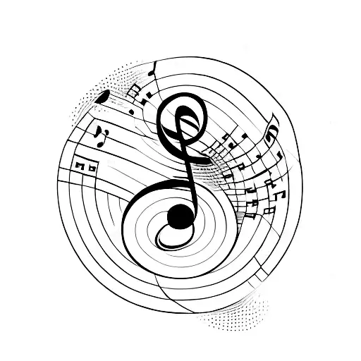 A Minimalist Tattoo Of A Music Note With Stars And Planets Orbiting Around It