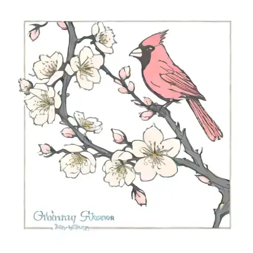 Cherry Blossoms With A Cardinal Bird