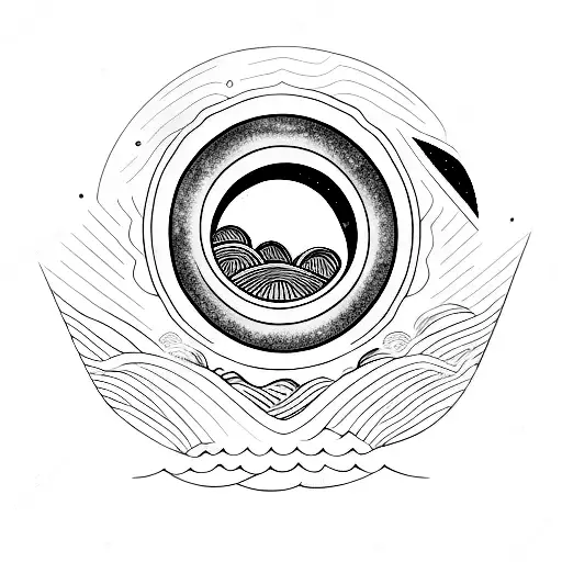 A Crescent Moon In The Center Of The Rays On The Background Of The Horizon For The Neck