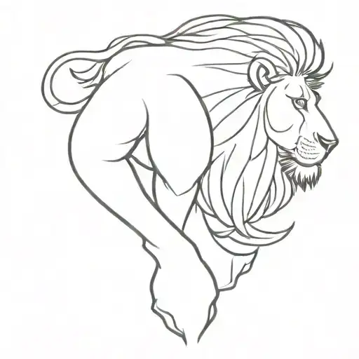 Hercules With A Lion In Minimalist Line