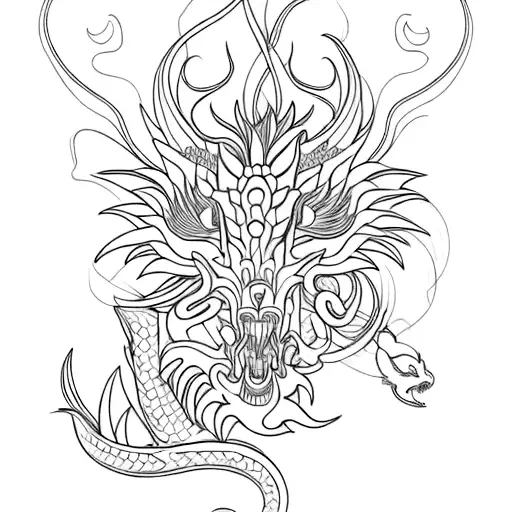 A Vibrant Bouquet Of Exotic Flowers Intertwined With A Fierce Dragon