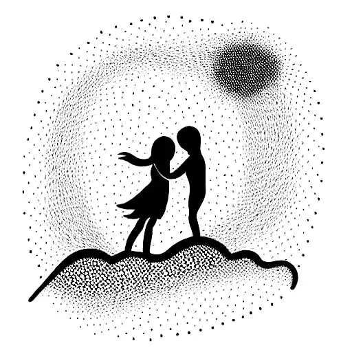 Abstract Adult Hugging Child With Nature