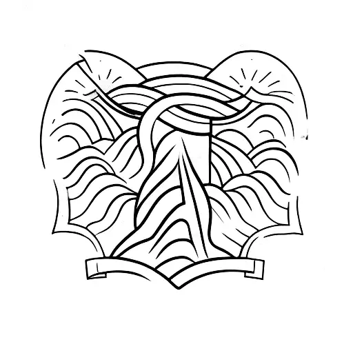 A Minimalist Tattoo Of An Hourglass With A Mountain Range Inside