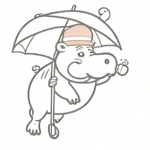 Cute Cartoon Hippo With A Santa Hat Holing An Umbrella