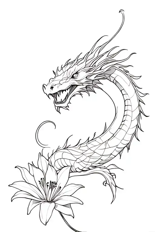 Dragon With Lines And Spider Lily Flower