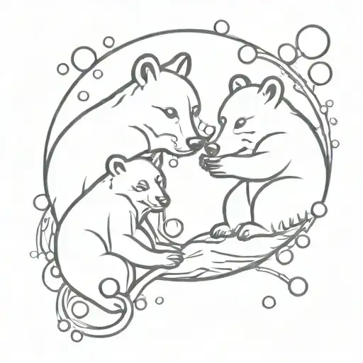 Possum And Bear Surrounded By Bubbles Rising
