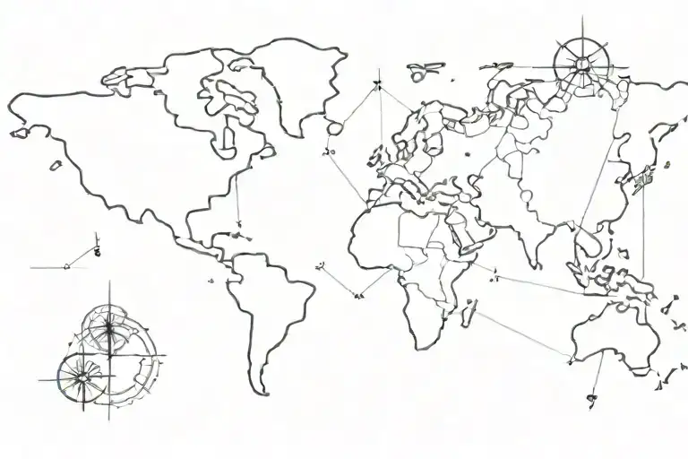 Outline Of A World Map With A Compass