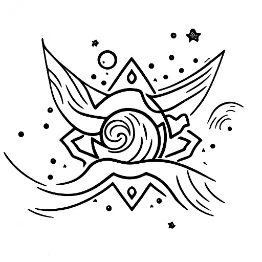 A Delicate Moon And Stars Design With Waves Flowing Around Them