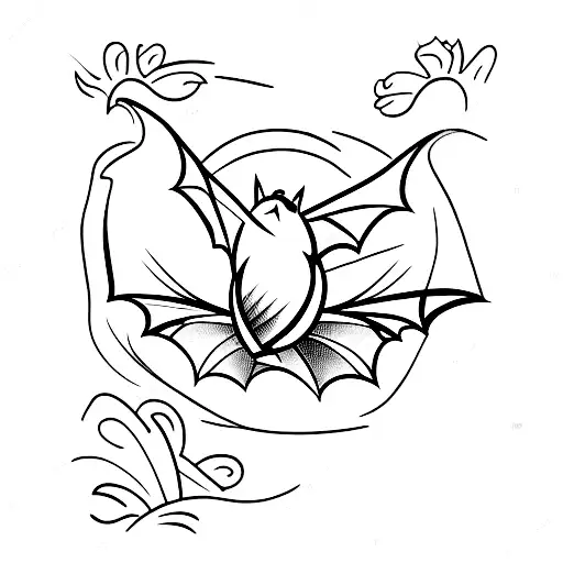 A Bat Flying Through A Field Of Colorful Flowers