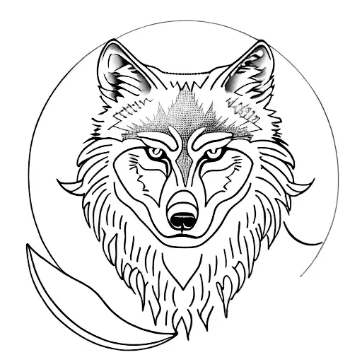 Wolf With Moon And Sun