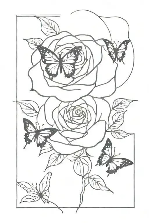 Rose With 6 Butterflies