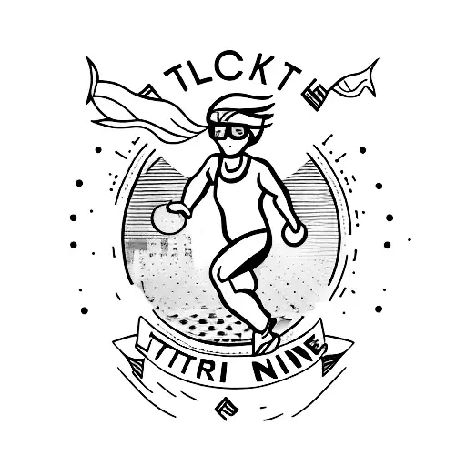 A Minimalist Tattoo Of A Runner Crossing The Finish Line With The Word 'Triathlon'