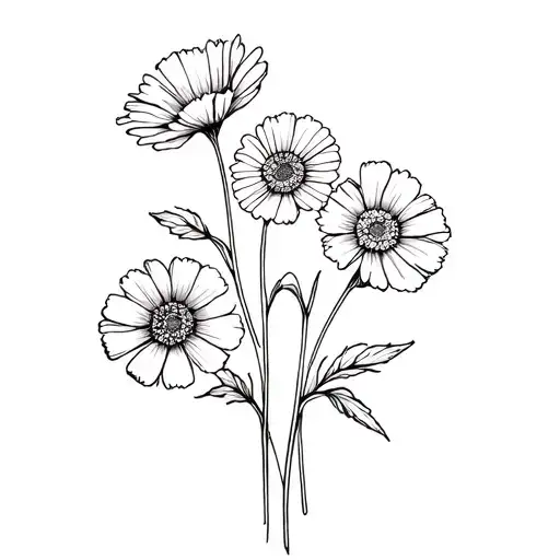 Poppy And Daisy Flowers Fine Line One Line Minimalist