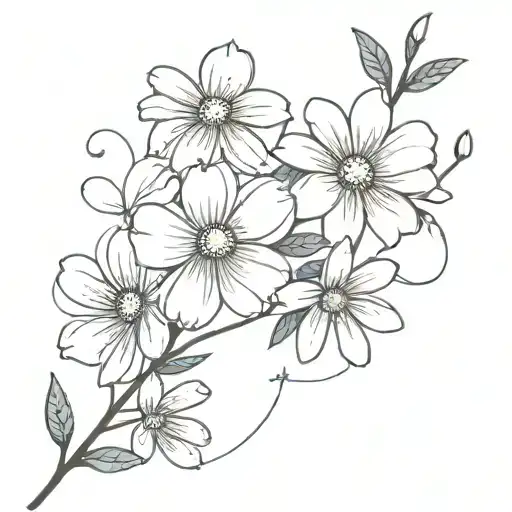 Sakura Petals And Midnight Blue Flowers Intertwined With A Daisy