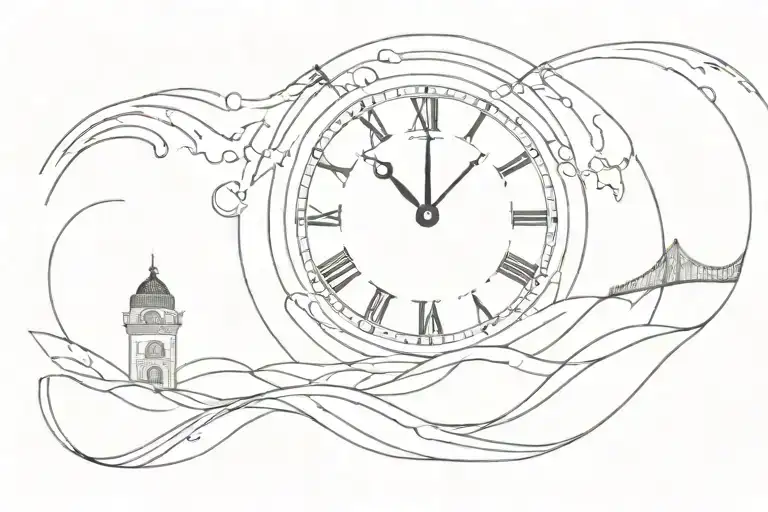 Waves With Bridge And Clock Embedded