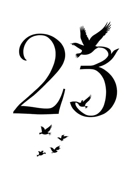 Number 23 With 3 Little Birds Flying Away Minimalist Birds