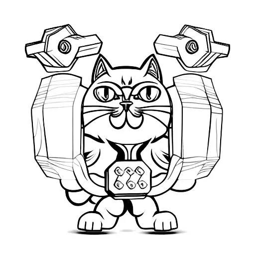 A Muscular Cat Lifting Weights With Dumbbells Shaped Like Gaming Controllers