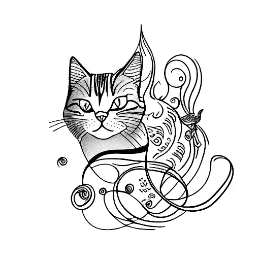 A Delicate Tattoo Of A Graceful Cat Surrounded Stylus Femme By Natire