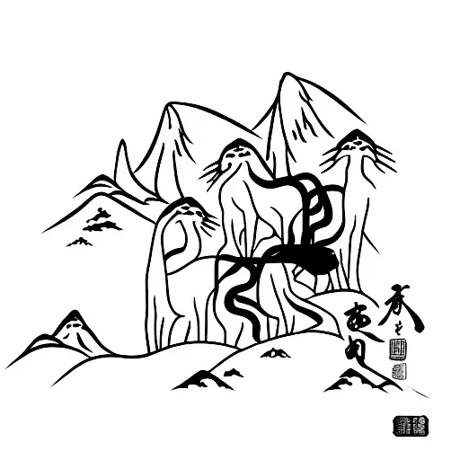 Asian-inspired Landscape With A Cat Silhouette