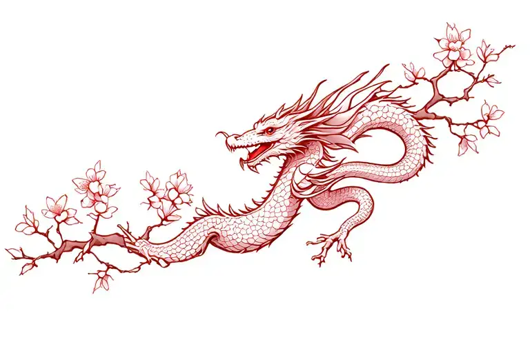 Cherry Blossoms And Dragon