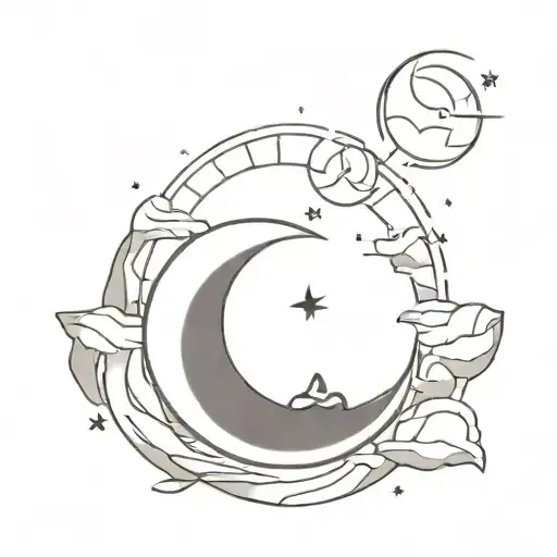 Sun And Moon Sitting On A Rock Thinking