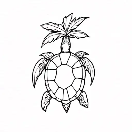 Turtle And Flower And Palm Tree