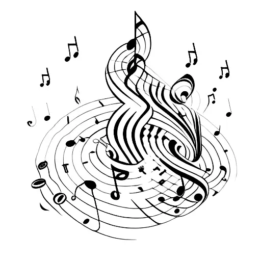 A Cosmic Coffee Cup With Musical Notes Swirling Around It