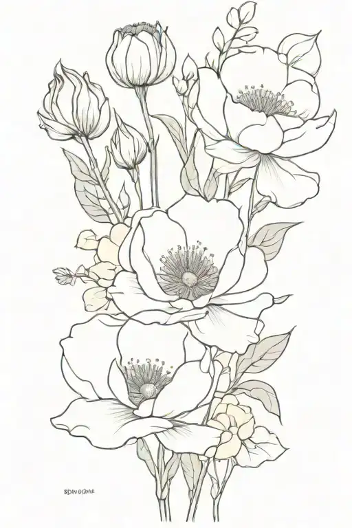 Fine Line Full Flower Bouquet With Sweet Pea Flower And Poppy Flower And Peony Flower