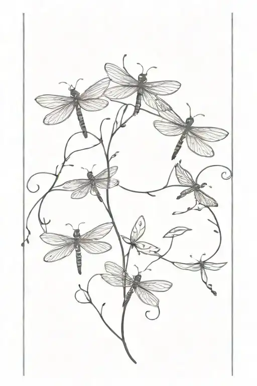 Lilac Vine With Dragonflies Straight Line