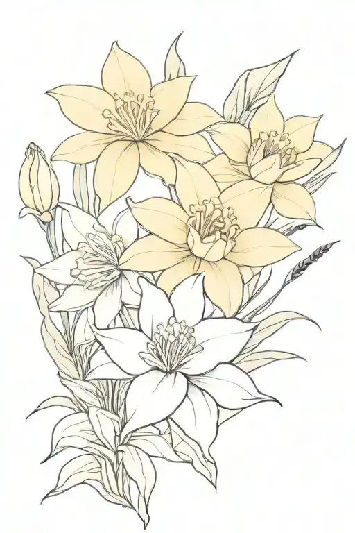 Flower Boquet Including 3 Daffodil 1 Violet 1 Water Lilly 1 Marigold