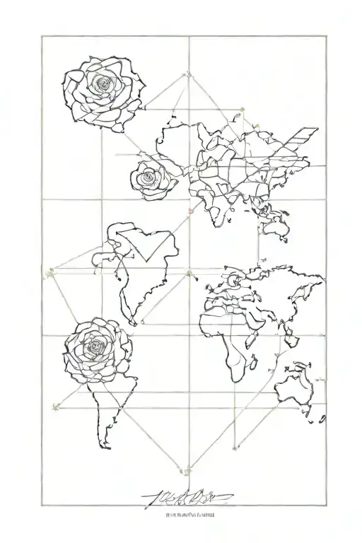 Plane Travel Map Grid Lines Roses Growing