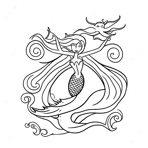 Mermaid Silhouette With Aries Horns