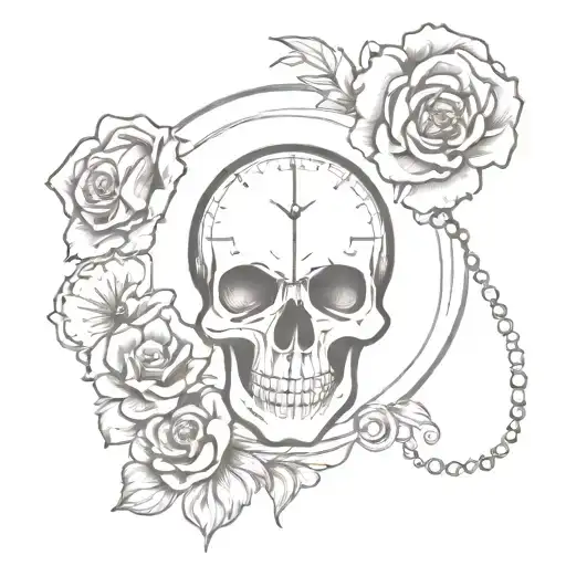 Clock And Skull Without Flowers