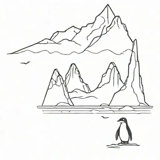 Iceberg And Penguin And Snow Capped Mountain