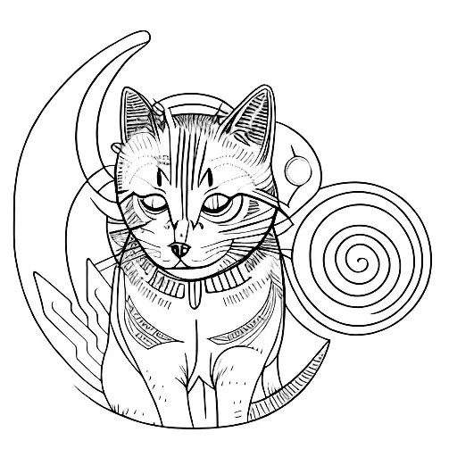 A Minimalist Tattoo Of A Cat With Elements Representing The Different Greek Gods