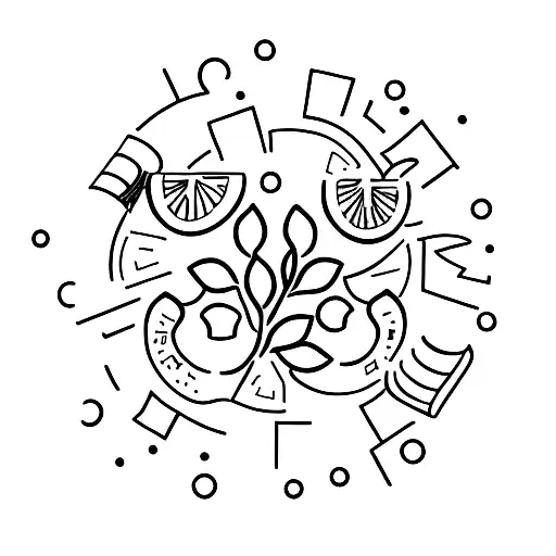 A Minimalist Tattoo Of An Open Book With Pages Made Of Fruits And Vegetables