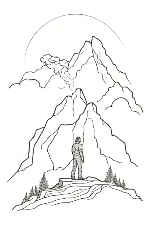 Smoking Man Standing Atop A Mountain