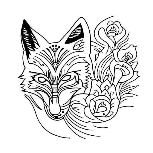 Create A Tattoo Of A Fox Surrounded By Flowers