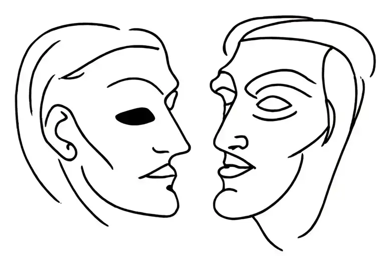 Comedy And Tragedy Mask Profile Single Line