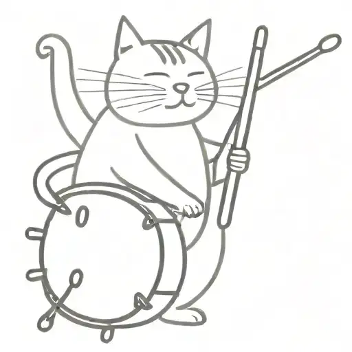 Fat Tabby Cat Playing Drums
