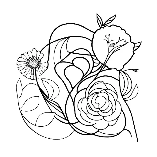 Fine Line Olive Branch And Flowers