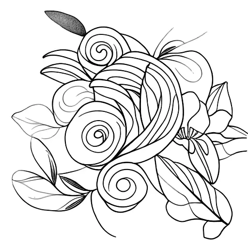 Olive Branch And Flowers Fine Line