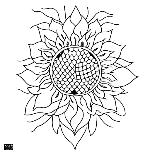 Sunflower Outline Tattoo With A Fusion Of Ethiopian Culture